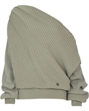 Balmain Silk Draped One-Shoulder Top - Green