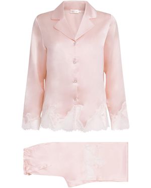Manitu Silk Lace-Trim Luella Pajama Set - Pink