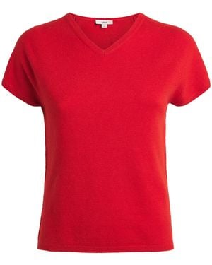 Vince Wool-Cashmere-Blend Short-Sleeve Sweater - Red