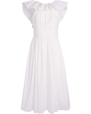 Carolina Herrera Ruffle-Neck Midi Dress - White