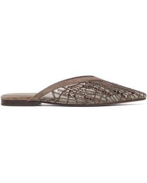 Brunello Cucinelli Glistening Abstract Embroidery Mules - Brown