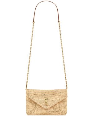Saint Laurent Raffia Cassandre Pouch On Chain - White