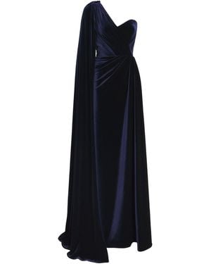 Monique Lhuillier Velvet One-Shoulder Gown - Black