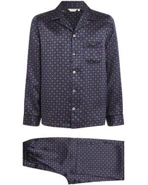 Derek Rose Silk Geometric Brindisi Pyjama Set - Blue