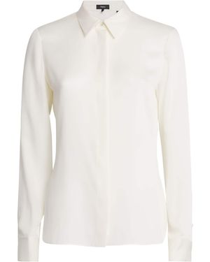 Theory Silk Georgette Fitted Shirt - White