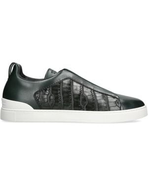 ZEGNA Crocodile Leather Triple Stitch Sneakers - Green