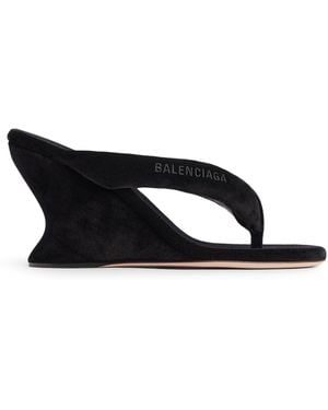 Balenciaga Velvet Gaeta Thong Wedge Sandals 90 - Black