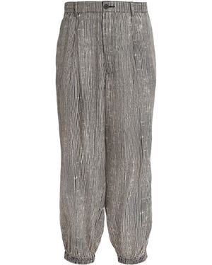 Emporio Armani Lyocell-Blend Stripe Barrel-Leg Trousers - Grey