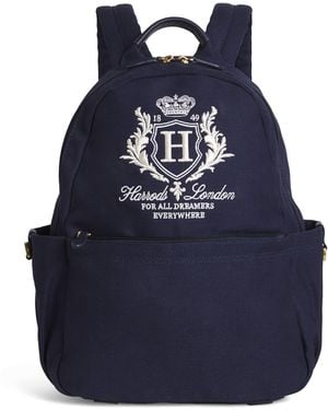 Harrods Cotton Embroidered Emblem Backpack - Blue