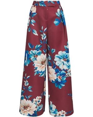 LEO LIN Floral Elisha Wide-Leg Pants - Red