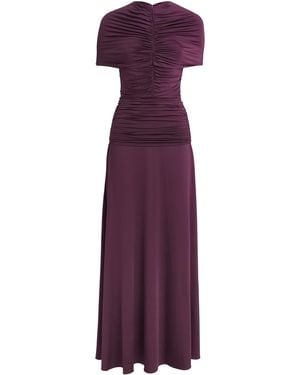 Self-Portrait Jersey Gathered Maxi Dress - Purple