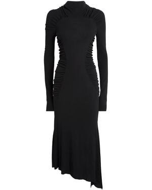 Victoria Beckham Long-Sleeve Gathered Midi Dress - Black