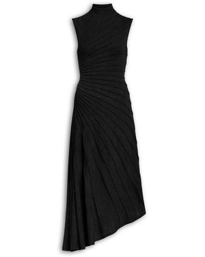 Alaïa Wool Asymmetric Ray Midi Dress - Black