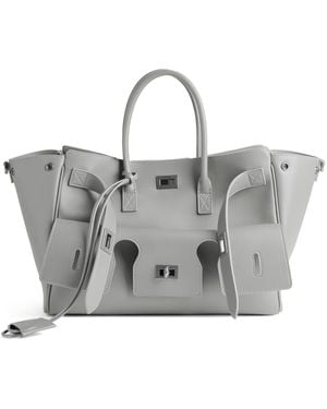 Balenciaga Small Leather Bel Air Carry All Top-Handle Bag - Grey