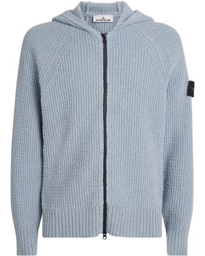 Stone Island Cotton Bouclé Zip-Up Hoodie - Blue
