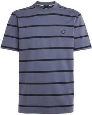 BOSS Cotton Stripe Emblem T-Shirt - Blue