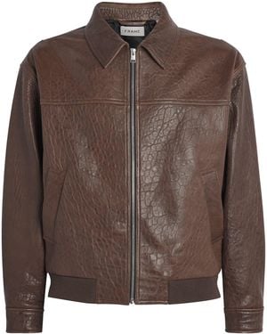 FRAME Leather Bomber Jacket - Brown