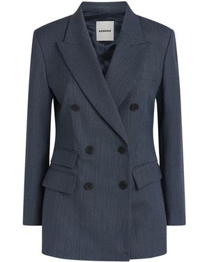 Sandro Pinstripe Double-Breasted Jacket - Blue