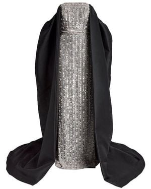 Pamella Roland Embellished Gown With Detachable Cape - Black