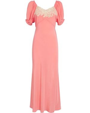 RIXO London Silk Lace-Trim Midi Dress - Pink