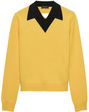 Prada Wool Long-Sleeve Polo Shirt - Yellow