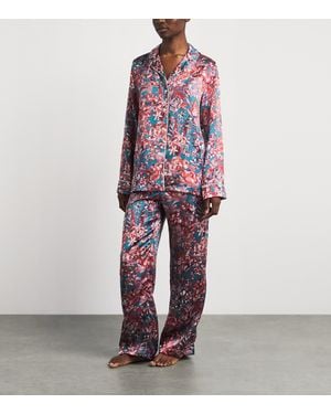 Derek Rose Silk Floral Long Pajama Set - Red