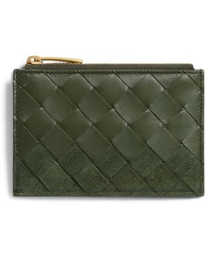 Bottega Veneta Leather Intrecciato Zipped Card Holder - Green