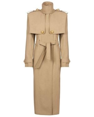 Balmain Water-Repellent Belted Trench Coat - Natural