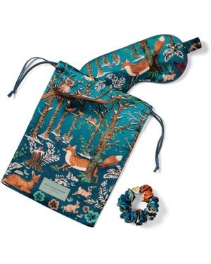 Aspinal of London Silk Woodland Eyemask Travel Set - Blue