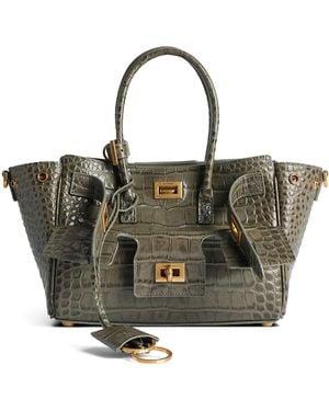 Balenciaga Mini Croc-Embossed Leather Bel Air Tote Bag - Green