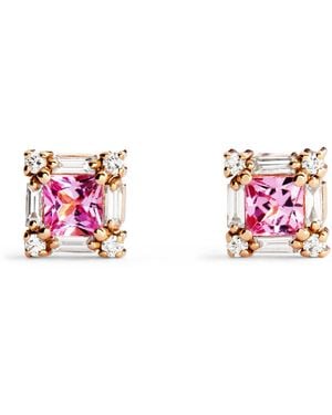 Suzanne Kalan Diamond And Sapphire Mini Princess Stud Earrings - Pink