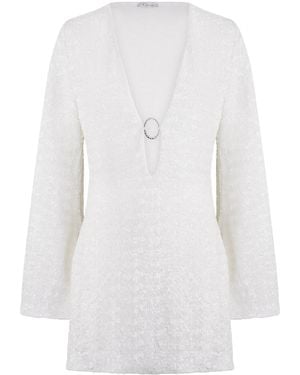 Oséree Sequinned Feather-Trim Kaftan Mini Dress - White