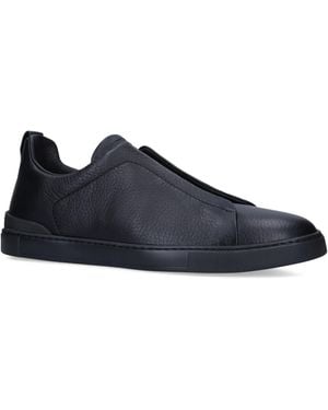 ZEGNA Leather Triple Stitch Trainers - Blue
