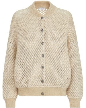 Brunello Cucinelli Mohair-Blend Embellished Bomber Jacket - Natural