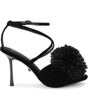 Kurt Geiger Velvet Pom Pom Heeled Sandals - Black