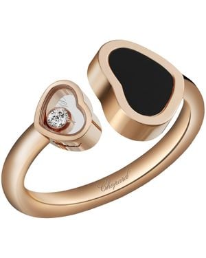 Chopard 18Kt Rose Happy Hearts Onyx And Diamond Ring - Multicolour