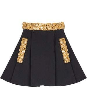 Balmain Wool Pleated Mini Skirt - Blue