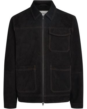Oliver Spencer Suede Contrast-Stitch Hardwick Jacket - Black