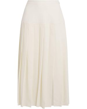Alessandra Rich Wool Crepe Pleated Midi Skirt - White