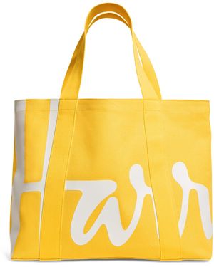 Harrods Medium Cotton Logo Tote Bag - Yellow