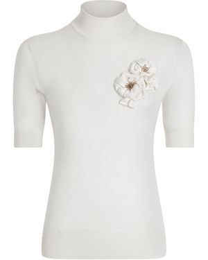 Dolce & Gabbana Silk Flower-Appliqué Sweater - White