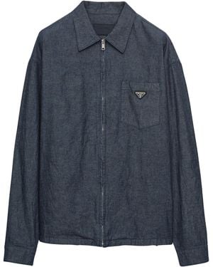Prada Cotton Chambray Zipped Shirt - Blue