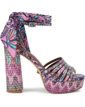 Kurt Geiger Embellished Pierra Platform Heeled Sandals 115 - Purple