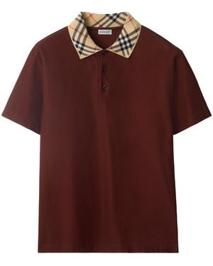 Burberry Cotton Check-Collar Polo Shirt - Brown