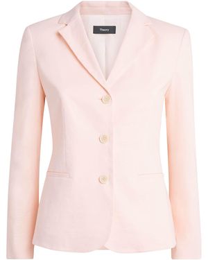 Theory Linen-Blend Single-Breasted Blazer - Pink