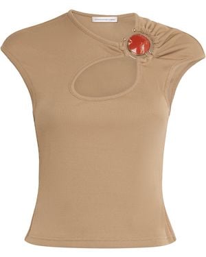 Christopher Esber Mineral Stone-Detail Cut-Out T-Shirt - Natural