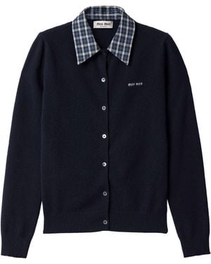Miu Miu Cashmere Check-Collar Cardigan - Blue
