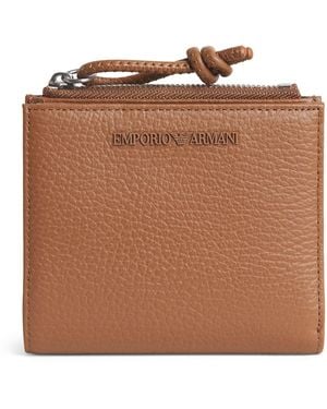 Emporio Armani Leather Logo Bifold Wallet - Brown