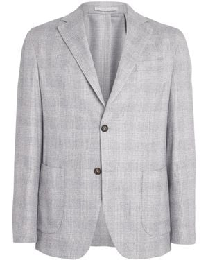 Eleventy Silk-Cashmere Check Unstructured Blazer - Gray
