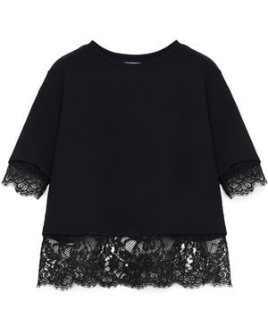 McQueen Cotton Lace-Trim T-Shirt - Black